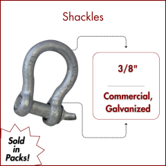 3/8" Commercial Grade Screw Pin Anchor Shackle, WLL 3/4 Ton