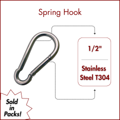 1/2" Springhook, Type 304 Stainless Steel (SOLD IN SETS )