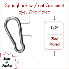 1/2" (13mm)" Springhook w/out  Eye, Zinc Plated (SOLD IN SETS )