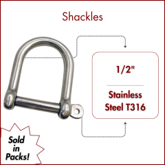 1/2" Type 316 Stainless Steel Wide "D" Shackle