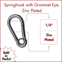 1/4" Springhook with  Eye, Zinc Plated (SOLD IN SETS )