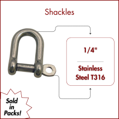 1/4" Type 316 Stainless Steel Straight "D" Shackle