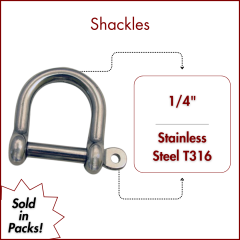 1/4" Type 316 Stainless Steel Wide "D" Shackle