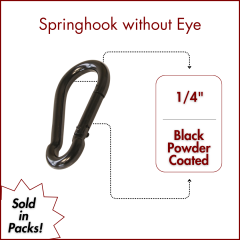 1/4" Springhook Without Eye, Black Powder Coated (SOLD IN SETS)