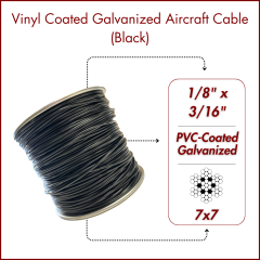 1/8" - 3/16" 7x7 Coated Galvanized Aircraft Cable - Black