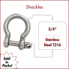 3/4" Type 316 Stainless Steel Screw Pin Bow Shackle, (19mm) WLL 7,700 Lbs