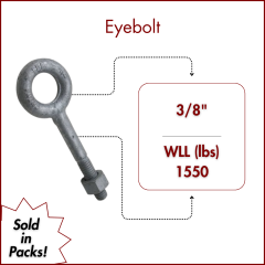 3/8" X 2-1/2 Forged Galvanized" XL Thread Eyebolt with Nut