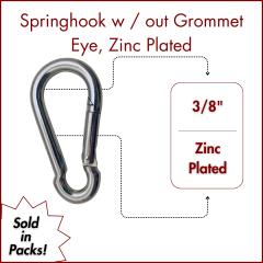 3/8" Springhook w/out  Eye, Zinc Plated (SOLD IN SETS )