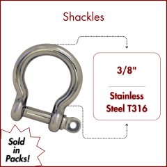 3/8" Type 316 Stainless Steel Screw Pin Bow Shackle, (10mm) WLL 2,365 Lbs