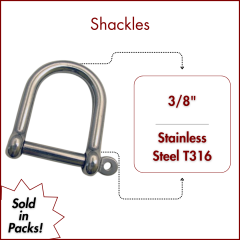 3/8" Type 316 Stainless Steel Wide "D" Shackle