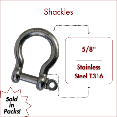 5/8" Type 316 Stainless Steel Screw Pin Bow Shackle, (16mm) WLL 5,500 Lbs