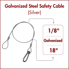 18" Galvanized Steel Safety Cable with Spring Carabiner Clip - Silver