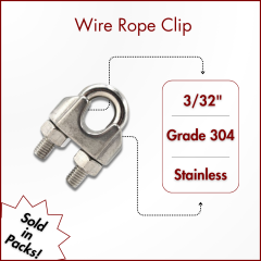 3/32" Type 304 Stainless Steel Wire Rope Clips (SOLD IN SETS)