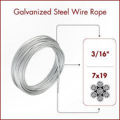 3/16" 7x19 Galvanized Steel Aircraft Cable