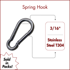 3/16" Springhook, Type 304 Stainless Steel (SOLD IN SETS )