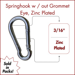 3/16" Springhook w/out  Eye, Zinc Plated (SOLD IN SETS )