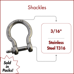 3/16" Type 316 Stainless Steel Screw Pin Bow Shackle, (5mm) WLL 660 Lbs