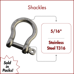 5/16" Type 316 Stainless Steel Screw Pin Bow Shackle, (8mm) WLL 1,375 Lbs