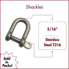 5/16" Type 316 Stainless Steel Straight "D" Shackle