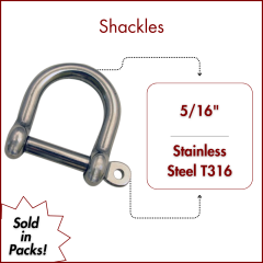 5/16" Type 316 Stainless Steel Wide "D" Shackle