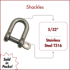 5/32" Type 316 Stainless Steel Straight "D" Shackle