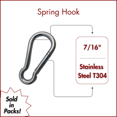 7/16" Springhook, Type 304 Stainless Steel (SOLD IN SETS )