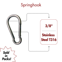 3/8" Springhook, Type 316 Stainless Steel (SOLD IN SETS )