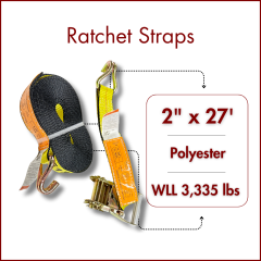 Laureola 2" x 27' Heavy Duty Ratchet Tie Down Straps w/Double J Hooks