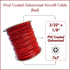 3/32" - 1/8" 7x7 Vinyl Coated Galvanized Aircraft Cable - Red