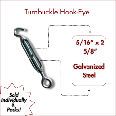 5/16" x 2 5/8" Turnbuckle Hook-Eye - Galvanized Steel Zinc Plated