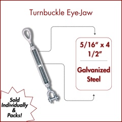 5/16" x 4 1/2" Turnbuckle Jaw-Eye - Galvanized Steel