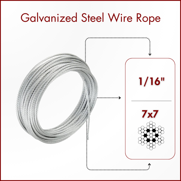 1/16 inch Galvanized Steel Aircraft Wire Rope Cable 7x7 strand