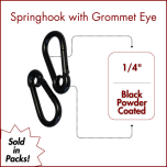 1/4" Springhook with Eye, Black Powder Coated (SOLD IN SETS)