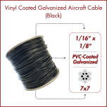 1/16" - 1/8" 7x7 Coated Galvanized Aircraft Cable - Black