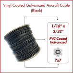 1/16" - 3/32" 7x7 Coated Galvanized Aircraft Cable - Black