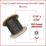 1/16" - 3/32" 7x7 Coated Galvanized Aircraft Cable - Brown