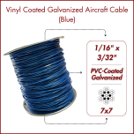 1/16" - 3/32" 7x7 Coated Galvanized Aircraft Cable - Blue