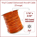 1/16" - 3/32" 7x7 Coated Galvanized Aircraft Cable - Orange