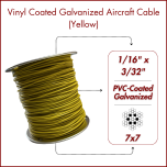 1/16" - 3/32" 7x7 Vinyl Coated Galvanized Aircraft Cable - Yellow