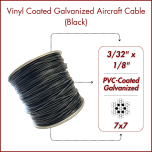 3/32"-1/8" 7x7 Coated Galvanized Aircraft Cable - Black
