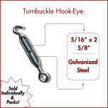 5/16" x 2 5/8" Turnbuckle Hook-Eye - Galvanized Steel Zinc Plated