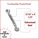 5/16" x 4 1/2" Turnbuckle Hook-Hook - Galvanized Steel