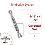 5/16" x 4 1/2" Turnbuckle Jaw-Eye - Galvanized Steel