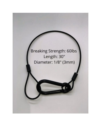 30" Galvanized Steel Safety Cable with Spring Carabiner Clip - Black