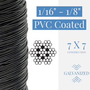 1/16" - 1/8" 7x7 Coated Galvanized Aircraft Cable - Black