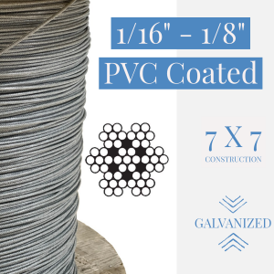 1/16" - 1/8" 7x7 Coated Galvanized Aircraft Cable - Clear