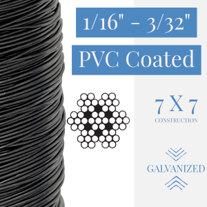 1/16" - 3/32" 7x7 Coated Galvanized Aircraft Cable - Black