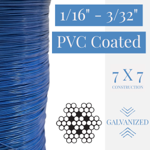 1/16" - 3/32" 7x7 Coated Galvanized Aircraft Cable - Blue