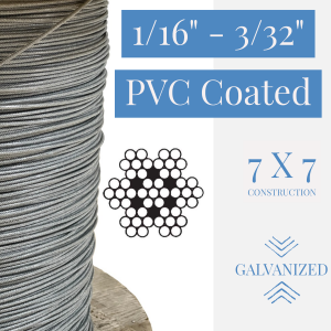 1/16" - 3/32" 7x7 Coated Galvanized Aircraft Cable - Clear