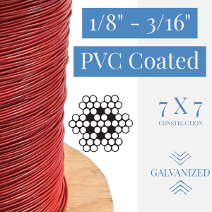 7X7 Wire Rope Aircraft Cable PVC Coated HDG 3/16''-1/4''x1000' 